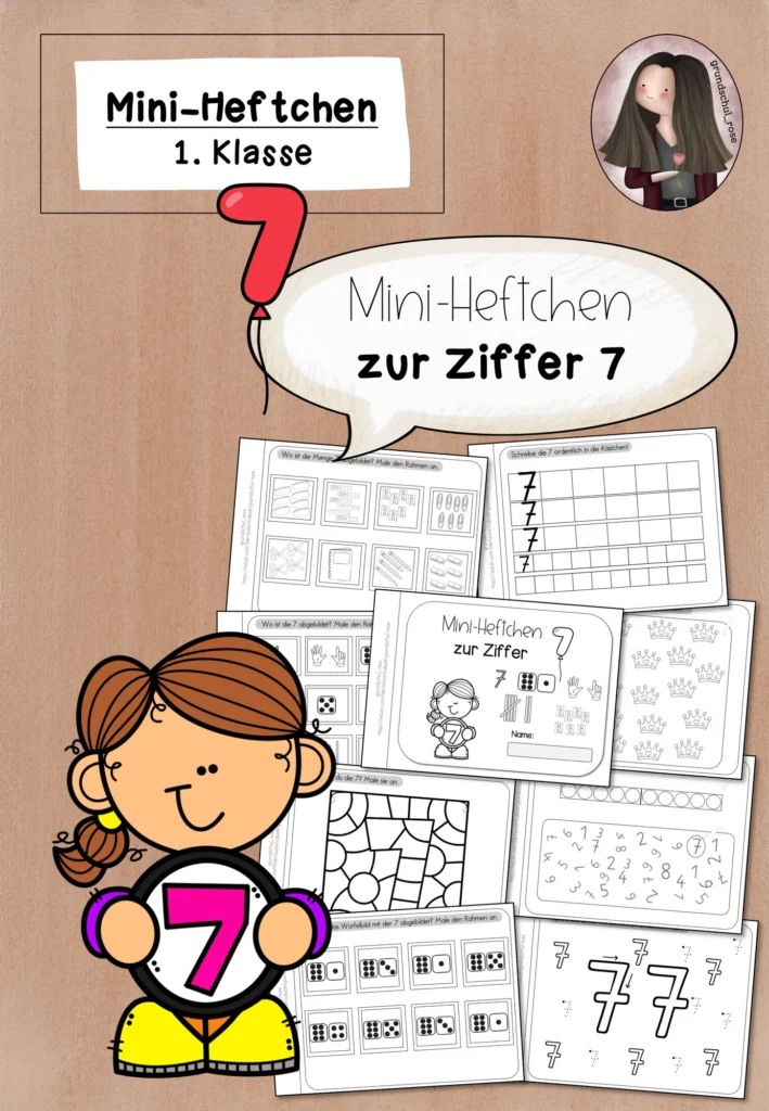 Cover Mini-Heft Zahl 7 Klasse 1 - Ziffer schreiben und Mengen erfassen