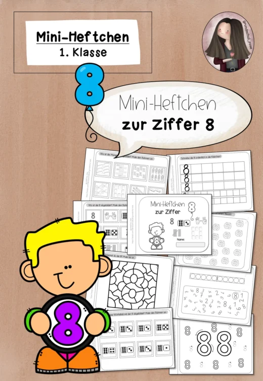 Mini-Heft Ziffer/Zahl 8 Acht (1. Klasse) Mathematik