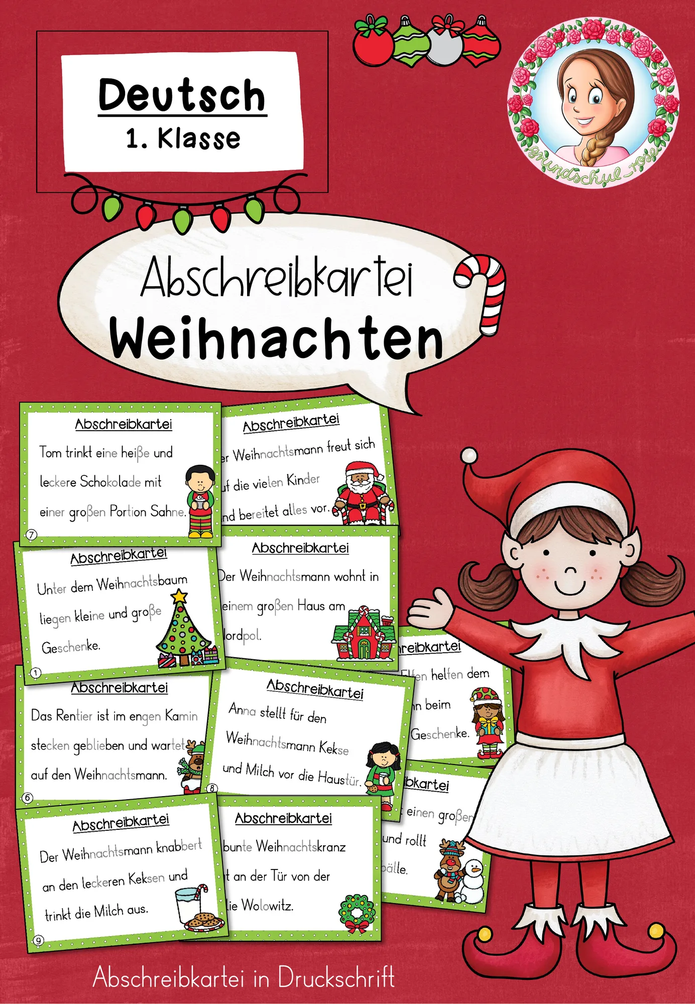 Weihnachten: Abschreibkartei in Druckschrift (1. Klasse) – Schreiben, Rechtschreibung & Konzentration