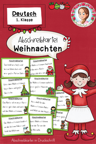 Weihnachten: Abschreibkartei in Druckschrift (1. Klasse) – Schreiben, Rechtschreibung & Konzentration (720518)