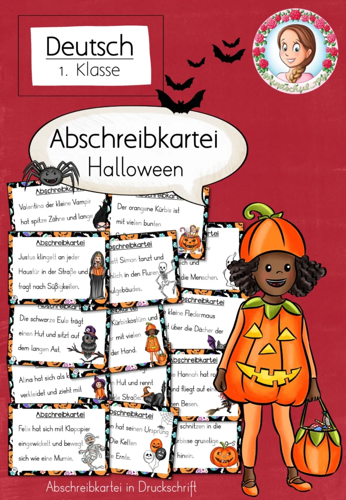 Cover: Abschreibkartei Halloween Klasse 1. Druckschrift mit Silben