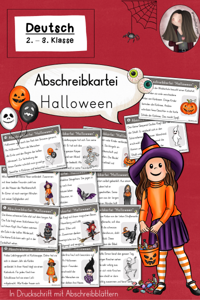 Abschreibkartei zu Halloween in Druckschrift (2.-3. Klasse) (725660)