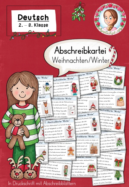 Winter & Weihnachten: Abschreibkartei in Druckschrift (2.–3. Klasse, Deutschunterricht)