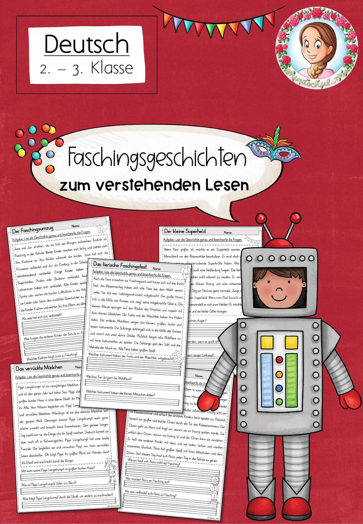 Lesen Verstehen Fasching Karneval Klasse 2 bis 3