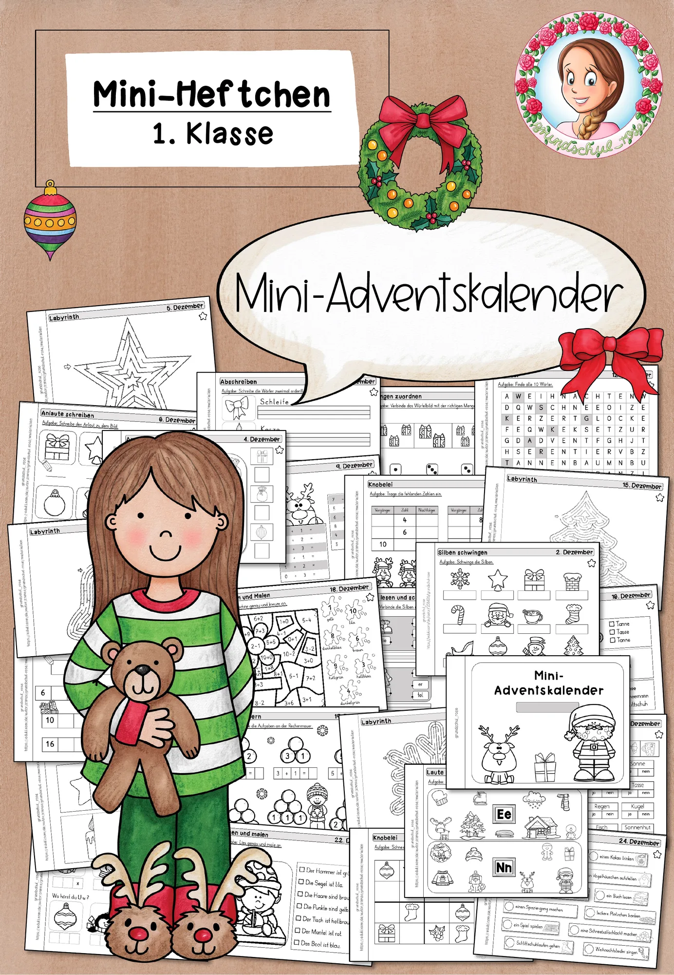 Mini-Adventskalender Weihnachten (1. Klasse) – Deutsch & Mathematik für die Adventszeit
