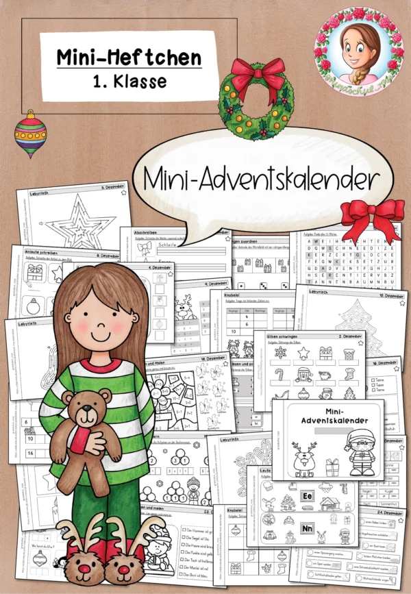 Mini-Adventskalender Weihnachten (1. Klasse) – Deutsch & Mathematik für die Adventszeit – Cover für Deutsch, Mathematik, 1. Klasse