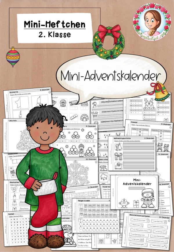 Mini-Adventskalender Weihnachten (2. Klasse) – Deutsch & Mathematik für die Adventszeit – Cover für Deutsch, Mathematik, 2. Klasse