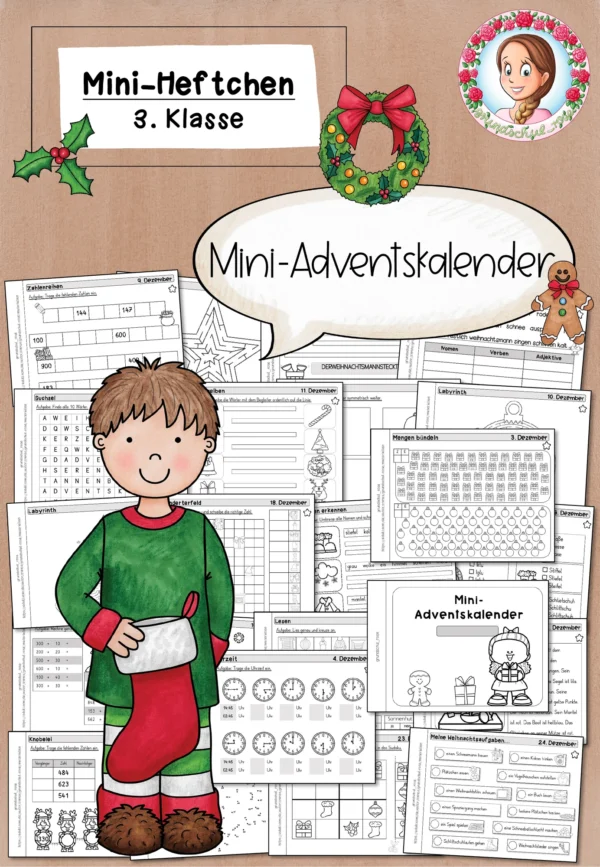 Mini-Heft Adventskalender Weihnachten (3. Klasse) Mathematik Deutsch – Cover für Deutsch, Mathematik, 3. Klasse