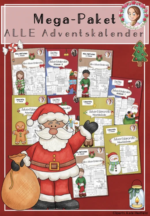 Weihnachten: Materialpaket Adventskalender (1.–3. Klasse) – Deutsch & Mathematik im Advent
