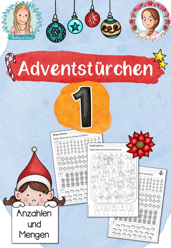 Adventstürchen 1: Anzahl und Mengen (1.-2. Klasse) – Cover für Mathematik, 1. Klasse, 2. Klasse
