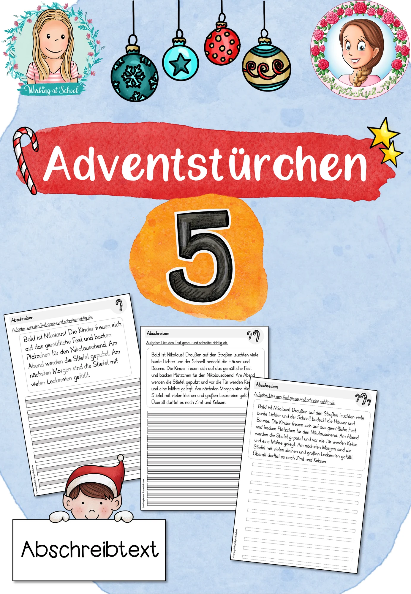 Adventstürchen 5: Weihnachtliches Abschreiben (1.-4. Klasse)