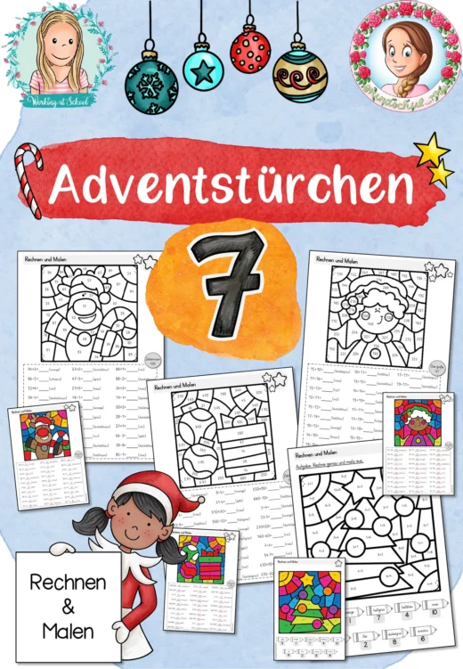 Kostenlose Rechenmalblätter Weihnachten für Klasse 1 bis 4