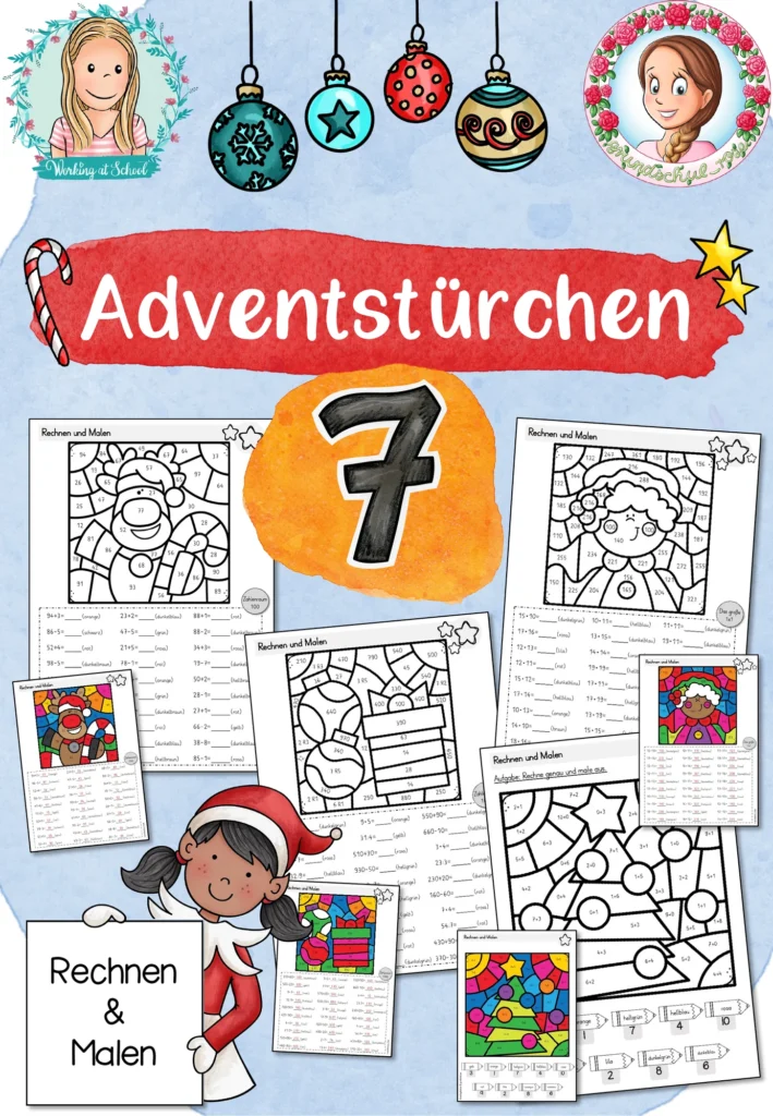 Rechenmalblätter Weihnachten | kostenlos | Klasse 1-4