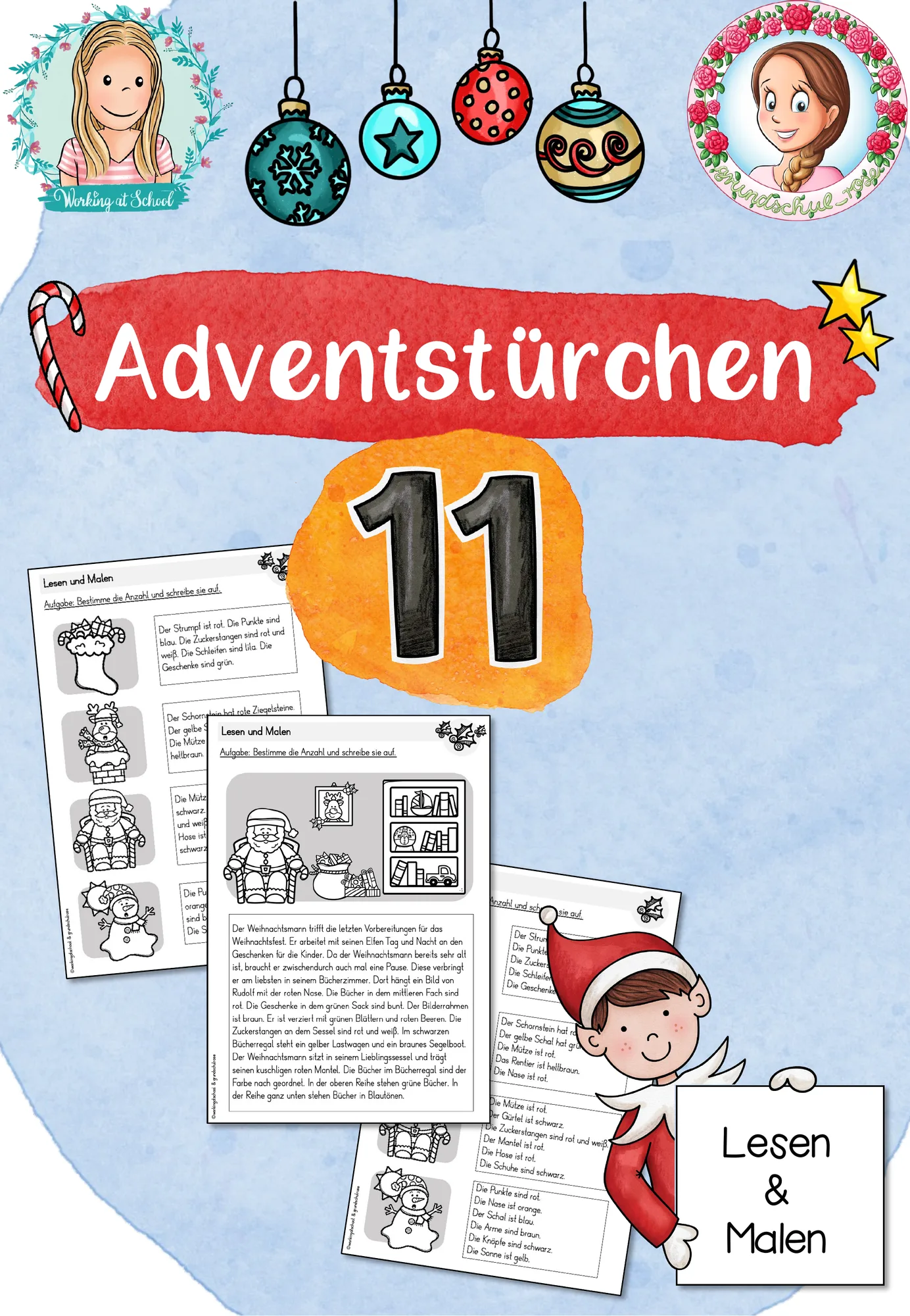 Adventstürchen 11: Lese-Mal-Blätter (1.-4. Klasse)