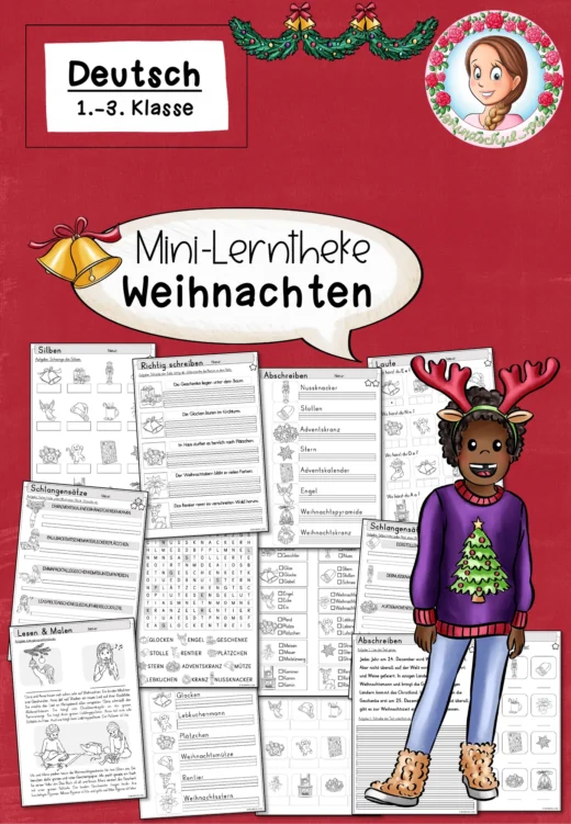 Weihnachten: Mini-Lerntheke Deutsch (1.–3. Klasse) – Lesen, Schreiben, Sprachbewusstsein
