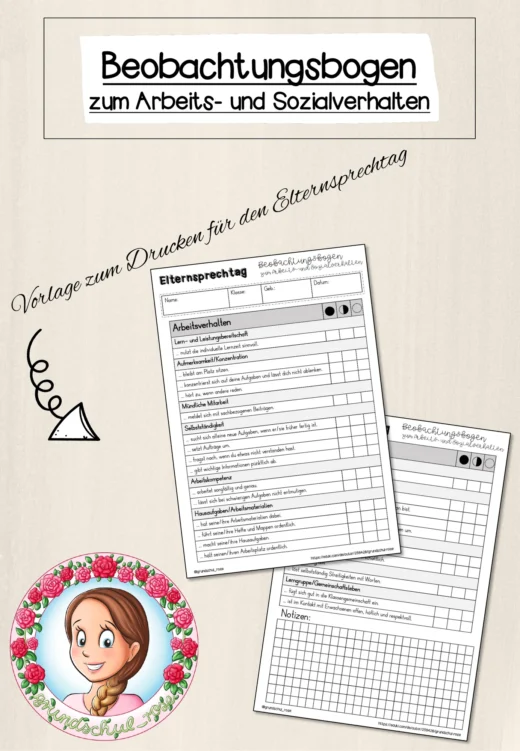 FREEBIE: Beobachtungsbogen zum Arbeits- und Sozialverhalten (Elternsprechtag/Lernentwicklungsgespräch)