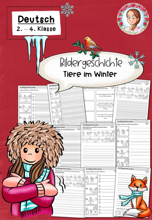 Bildergeschichten/Kurzgeschichten schreiben: Tiere im Winter (Klasse 2 bis 4) Deutsch