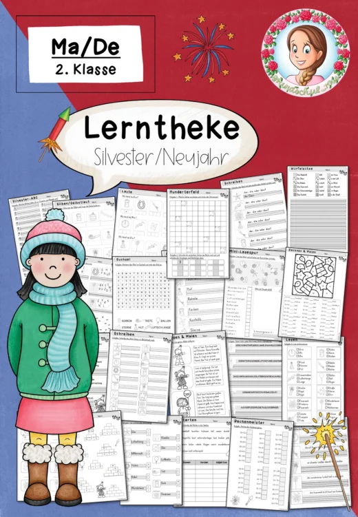 Freiarbeit an Silvester/Neujahr: Lerntheke Mathe / Deutsch (Klasse 2)