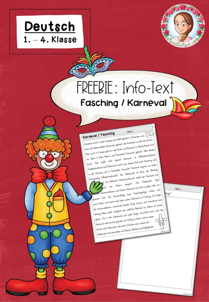 Infotext Fasching Deutsch Klasse 1 - Cover für Klasse 1