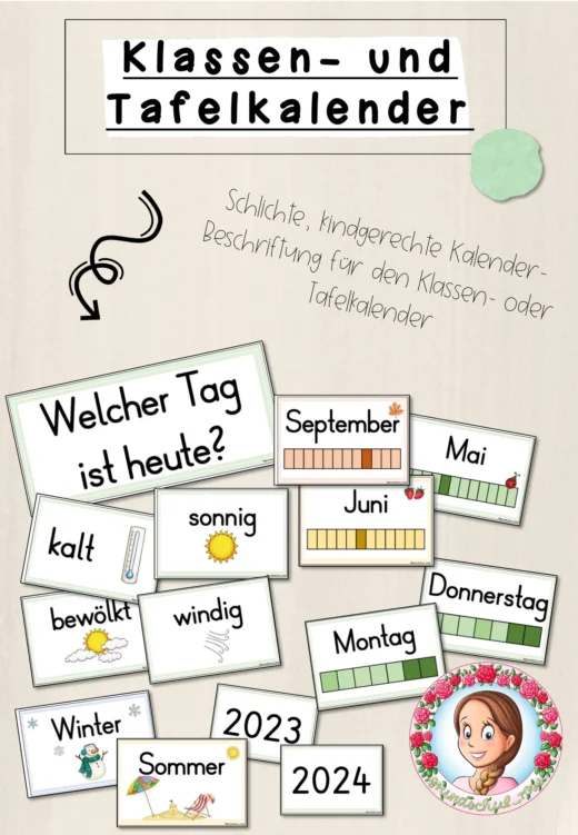Classroommanagement: Klassen- und Tafelkalender in mintgrün (Visualisierung)