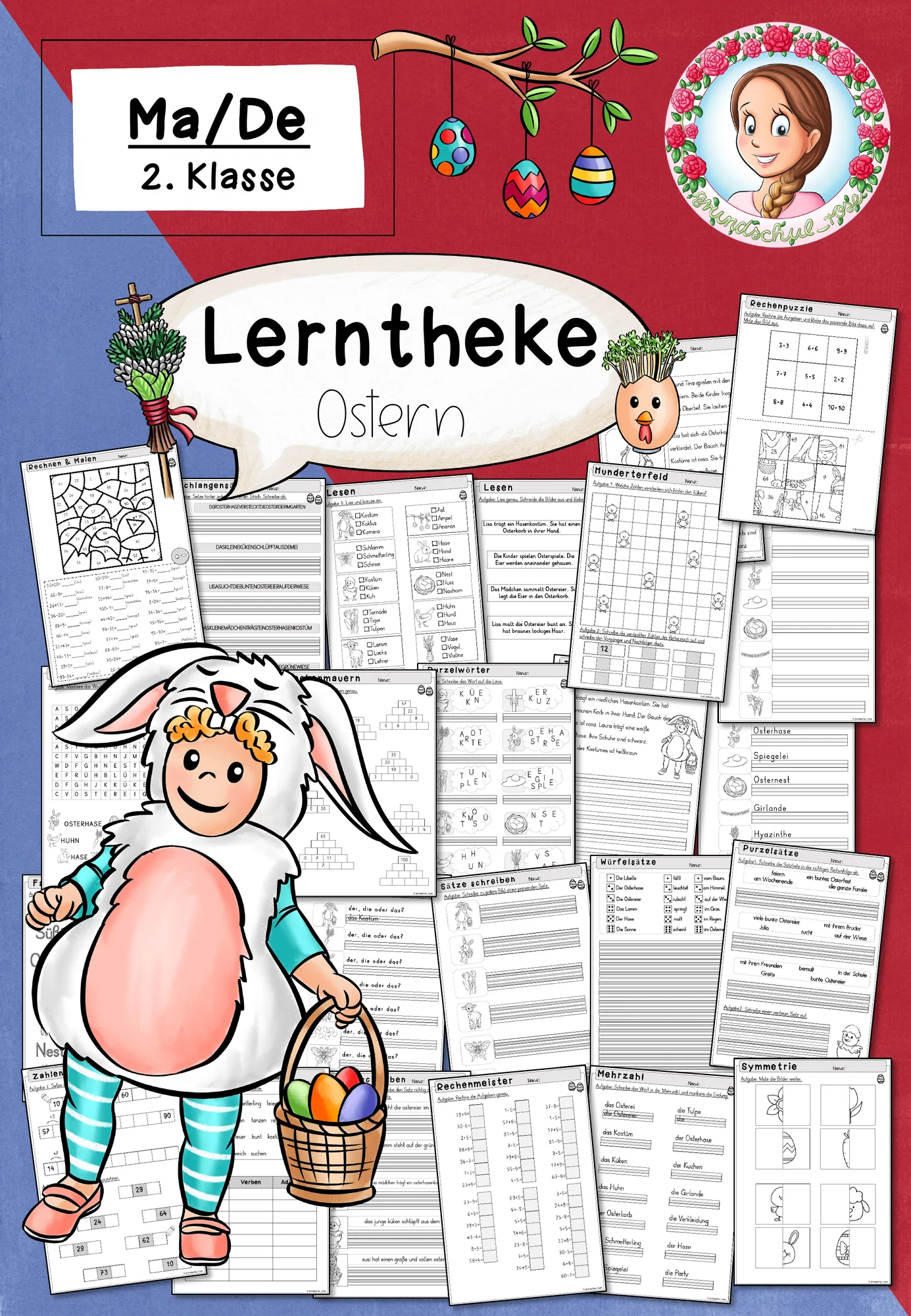 Lerntheke Ostern (Klasse 2) Deutsch Mathe Freiarbeit