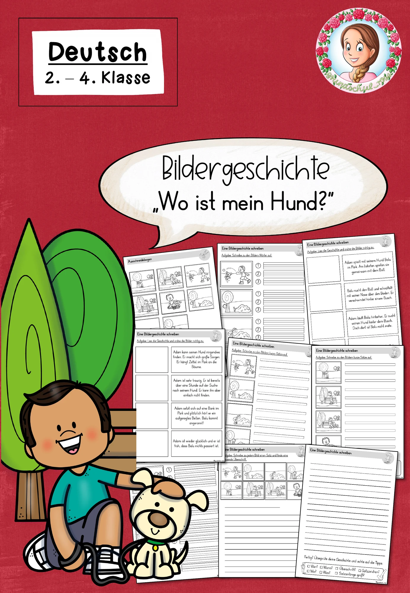 Bildergeschichten/Kurzgeschichten schreiben: Wo ist mein Hund? / Hunde (2.-4. Klasse)