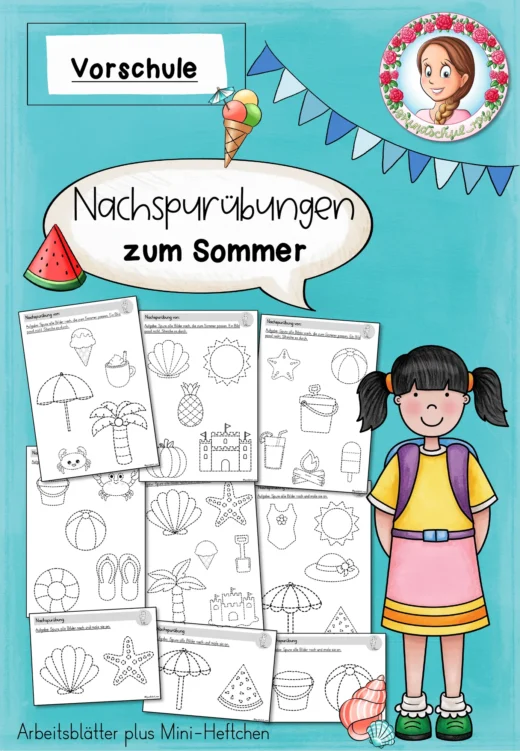 Sommer Nachspurübungen – Schwungübungen für Vorschule & Kita-Kinder