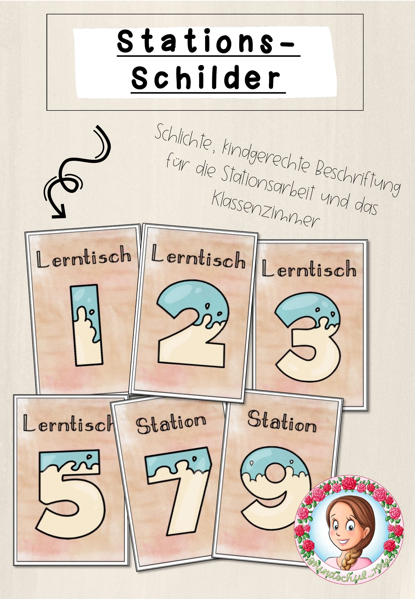 FREEBIE: Stationsschilder / Classroommanagement (milky)