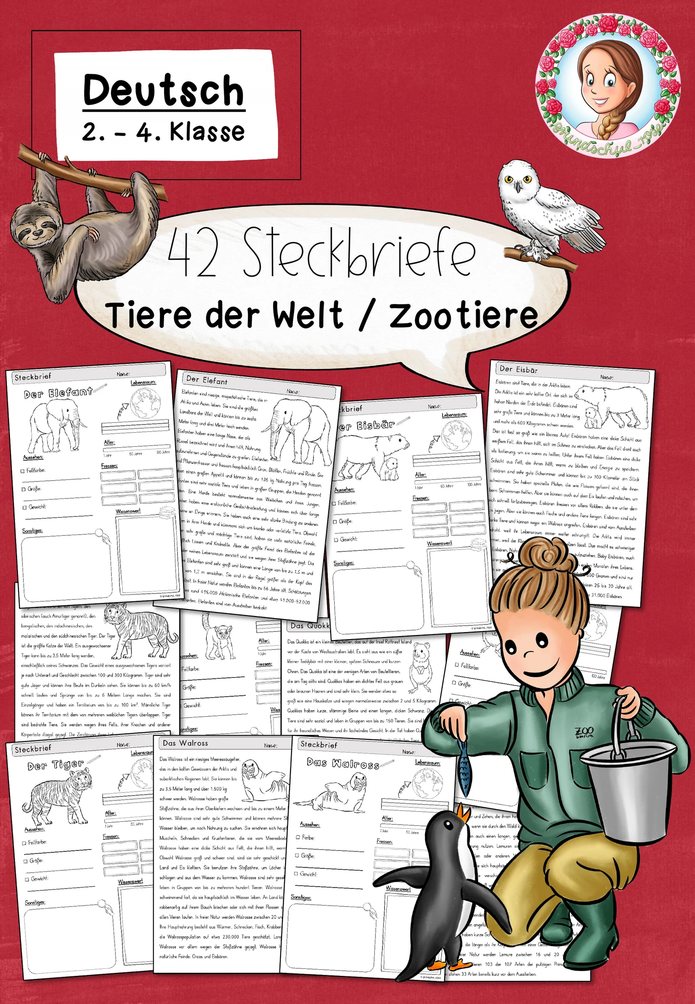 Tiere der Welt Steckbriefe | Zootiere Sachunterricht Klasse 2-4