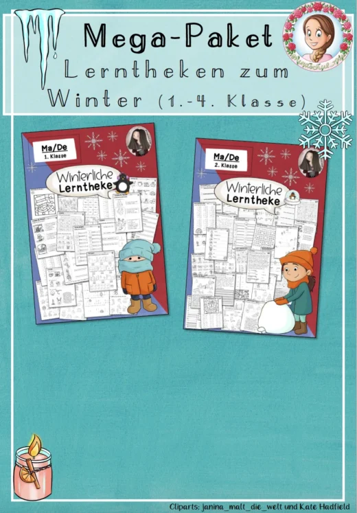 Mega-Paket Winterliche Lerntheke Winter (Klasse 1 bis 2) Deutsch Mathematik