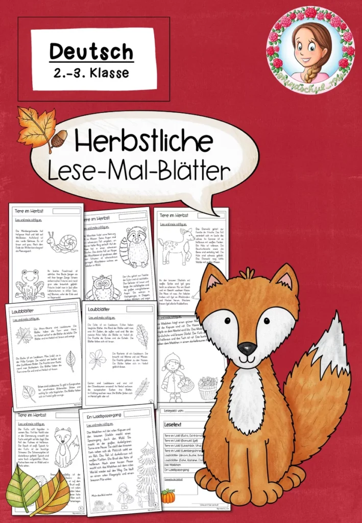 Cover: Lesemalblätter Herbst Klasse 2-3. Lesen und Malen