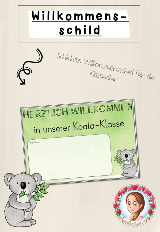 Koala-Klasse: Willkommensschild (Classroommanagement)