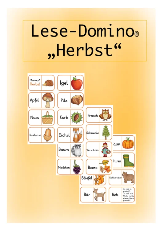 Herbst: Lesen und Legen – Domino® – Lesetraining in der 1.–2. Klasse (FREEBIE)