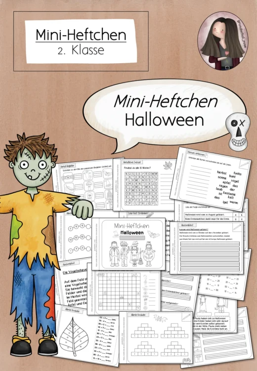 Halloween: Mini-Heftchen mit Lese-, Schreib- & Rechenübungen (2. Klasse)