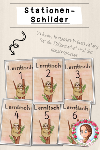 Faultier-Klasse: Stationsschilder (Classroommanagement) (887505)