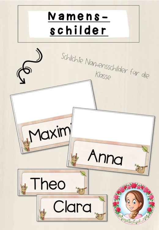 Faultier-Klasse: Namensschilder (Classroommanagement)