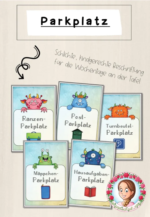 Monster-Klasse: Parkplatz-Karten (Classroommanagement)