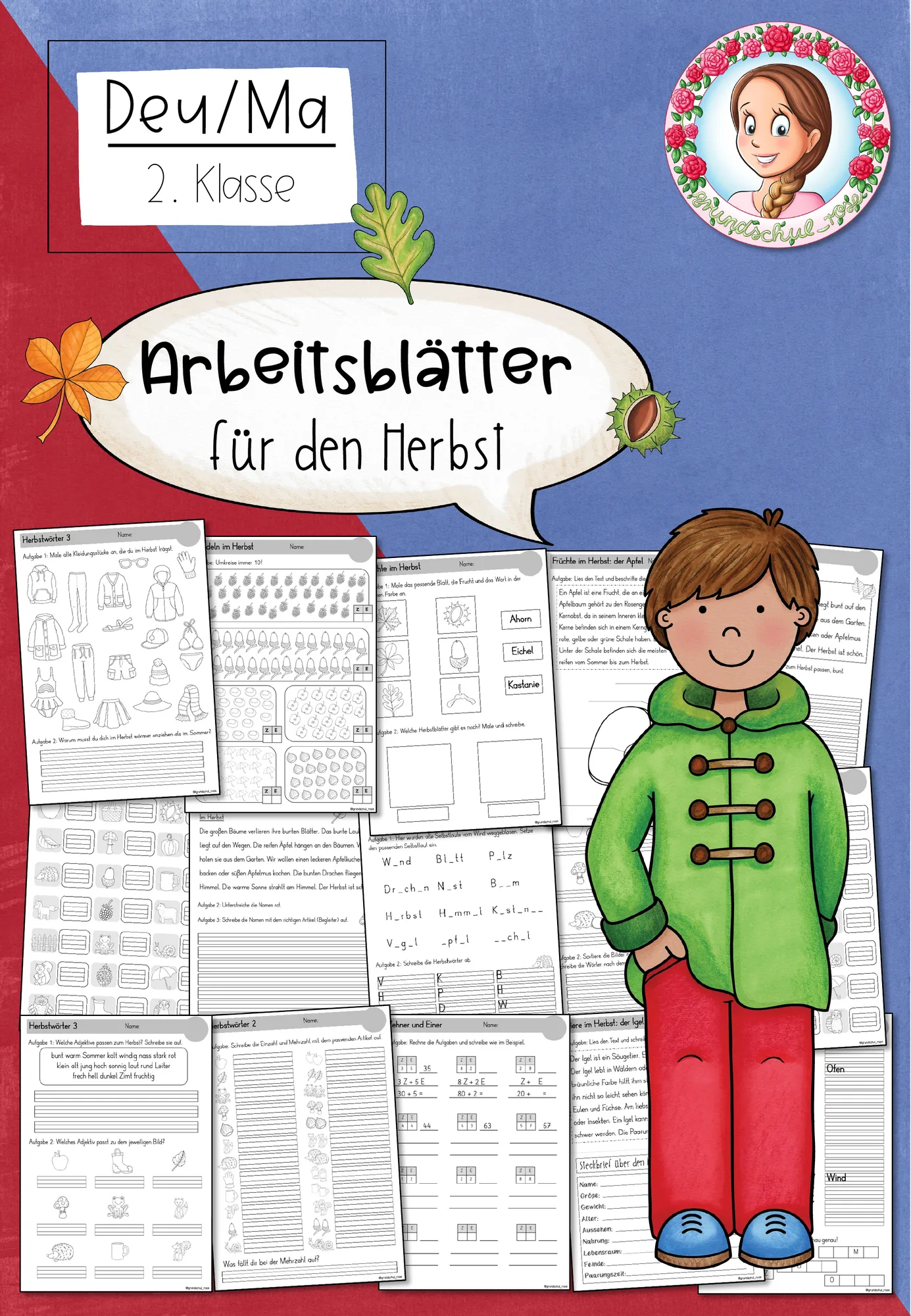 Herbst: Üben & Lernen – Arbeitsblätter Deutsch & Mathematik (2. Klasse)