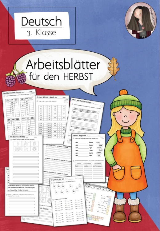Herbst: Arbeitsblätter Deutsch & Mathe (3. Klasse)