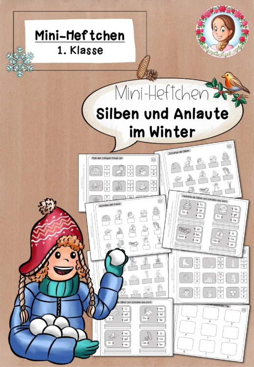 Arbeitsblätter Winter Klasse 1 Silben Anlaute Mini-Heft