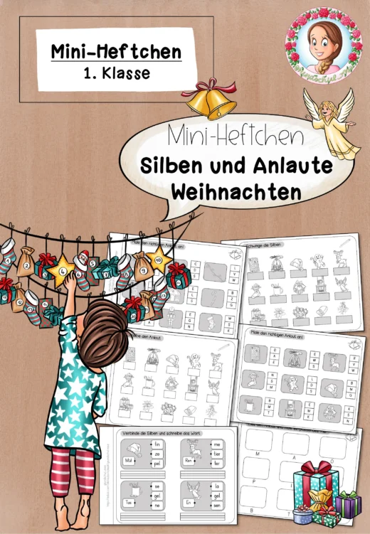 Weihnachten: Mini-Heftchen zu Silben & Anlauten (1. Klasse – Deutsch, Lesen & Schreiben)