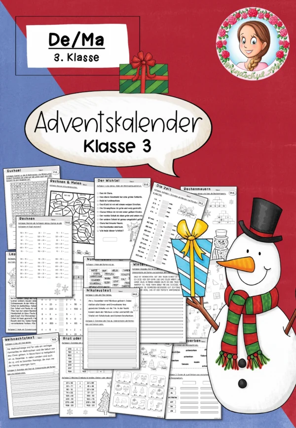 Weihnachten: Adventskalender (3. Klasse) – Deutsch & Mathematik im Advent – Cover für Deutsch, Mathematik, 3. Klasse