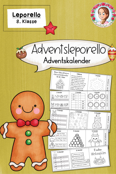 Weihnachten Adventskalender: Jeden Tag eine kleine Aufgabe – Leproello – Deutsch, Mathe & Spaß (3. Klasse) (998451)