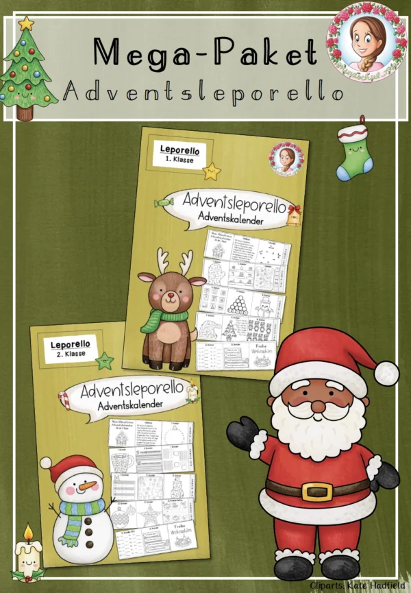 Mega-Paket Advents-Leporello (1.–2. Klasse) – Basteln, Lesen & Rechnen im Advent – Cover für Deutsch, Mathematik, 1. Klasse, 2. Klasse